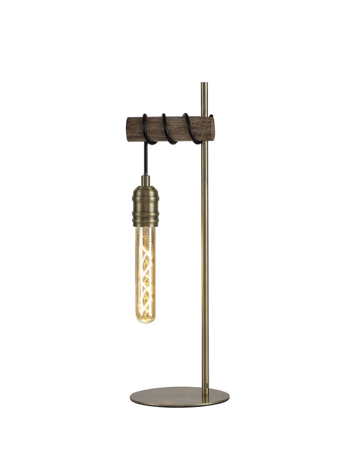 C-Lighting Borden Table Lamp, 1 x E27, Medium Oak/Antique Brass - 30464