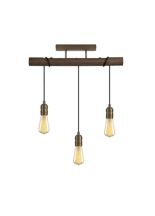 C-Lighting Borden Flush Ceiling, 3 x E27, Medium Oak/Antique Brass - 32998