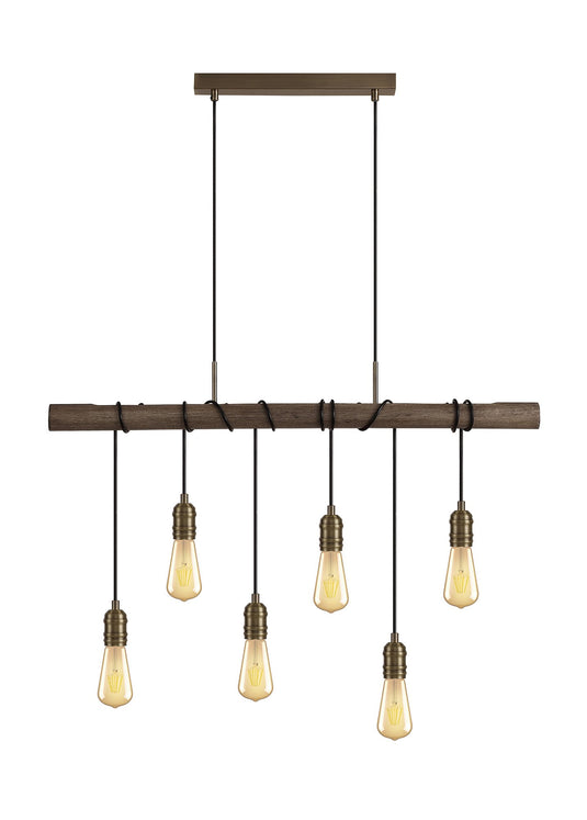 C-Lighting Borden Pendant, 6 x E27, Medium Oak/Antique Brass - 32999