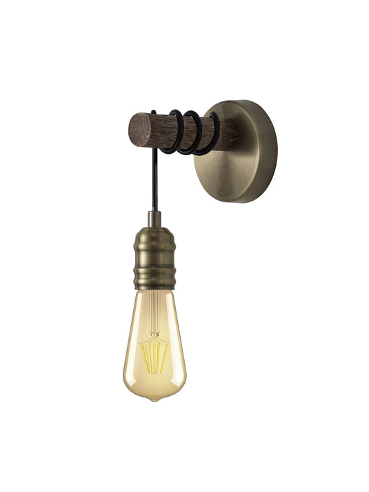 C-Lighting Borden Wall Lamp, 1 x E27, Medium Oak/Antique Brass - 33000