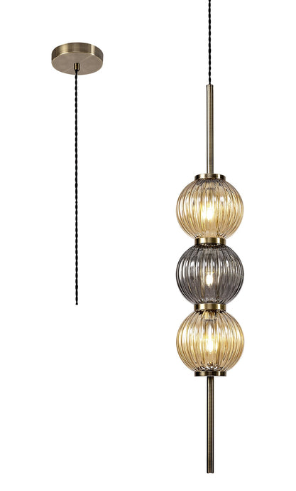 C-Lighting Bowden Pendant, 3 x G9, Antique Brass/Smoked & Amber Glass - 29012