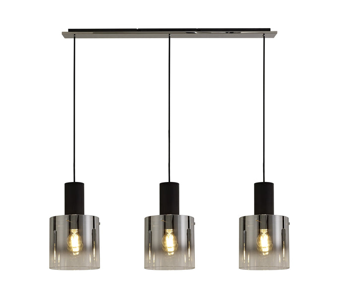 C-Lighting Bridge Linear Pendant, 3 Light Adjustable E27, Black/Smoke Fade Glass - 29057