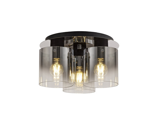 C-Lighting Bridge Round Ceiling Flush, 3 Light Flush Fitting, Black/Smoke Fade Glass - 29060