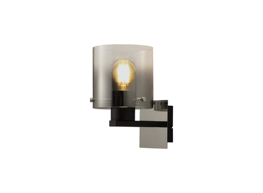 C-Lighting Bridge Single Switched Wall Lamp, 1 Light, E27, Black/Smoke Fade Glass - 30483