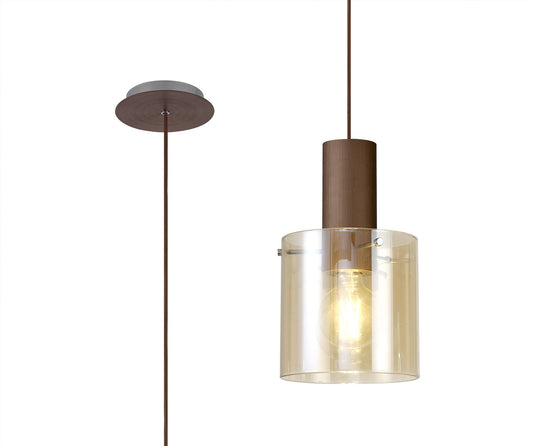 C-Lighting Bridge Single Pendant, 1 Light Adjustable E27, Mocha/Amber Glass - 30501