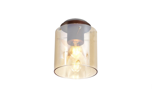 C-Lighting Bridge Round Ceiling Flush, 1 Light Flush Fitting E27, Mocha/Amber Glass - 30528