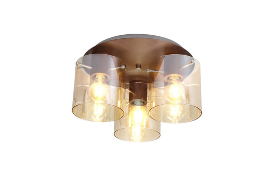 C-Lighting Bridge Round Ceiling Flush, 3 Light Flush Fitting, Mocha/Amber Glass - 30529