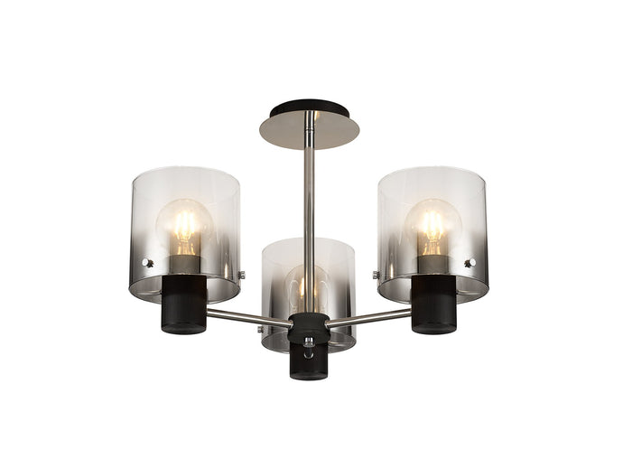 C-Lighting Bridge Semi Ceiling Light, 3 x E27, Black/Smoke Fade Glass - 30531