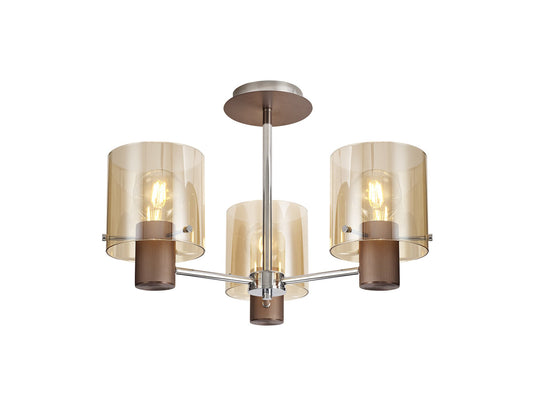 C-Lighting Bridge Semi Ceiling Light, 3 x E27, Mocha/Amber Glass - 30533