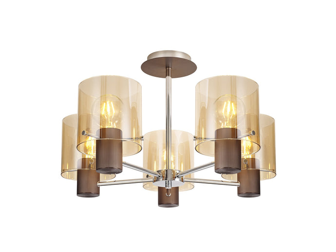 C-Lighting Bridge Semi Ceiling Light, 5 x E27, Mocha/Amber Glass - 30534