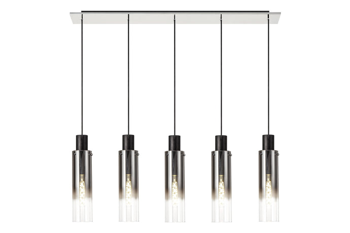 C-Lighting Bridge Slim Linear Pendant, 5 Light Adjustable E27, Black/Smoke Fade Glass - 30520