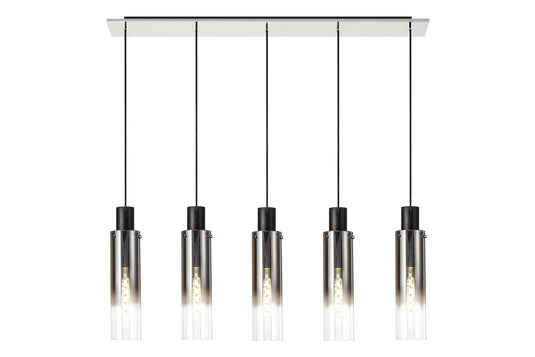 C-Lighting Bridge Slim Linear Pendant, 5 Light Adjustable E27, Black/Smoke Fade Glass - 30520