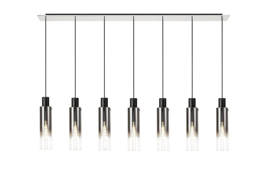 C-Lighting Bridge Slim Linear Pendant, 7 Light Adjustable E27, Black/Smoke Fade Glass - 30521
