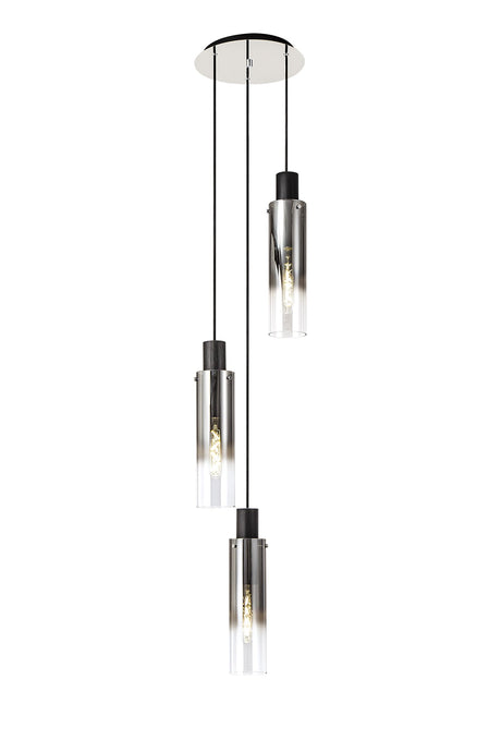 C-Lighting Bridge Slim Round Pendant, 3 Light Adjustable E27, Black/Smoke Fade Glass - 30522