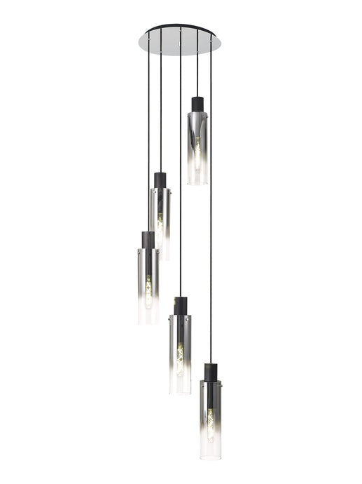 C-Lighting Bridge Slim Round Pendant, 5 Light Adjustable E27, Black/Smoke Fade Glass - 30523