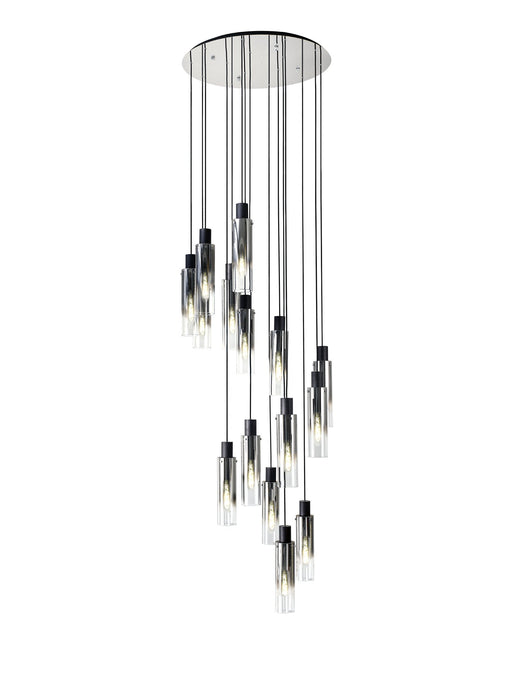 C-Lighting Bridge Slim Round Pendant, 15 Light Adjustable E27, Black/Smoke Fade Glass, Item Weight: 25.3kg - 30525