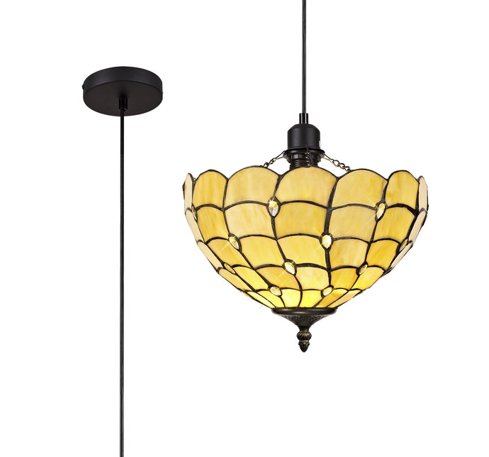 C-Lighting Brook 1 Light Uplighter Pendant E27 With 30cm Tiffany Shade, Beige/Clear Crystal/Black - 29437