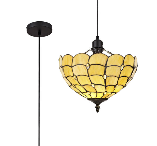 C-Lighting Brook 1 Light Uplighter Pendant E27 With 30cm Tiffany Shade, Beige/Clear Crystal/Black - 29437