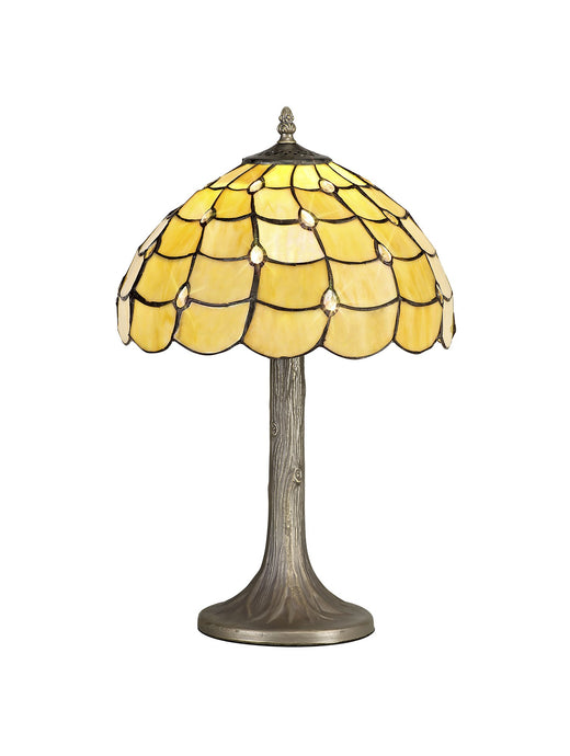 C-Lighting Brook 1 Light Tree Like Table Lamp E27 With 30cm Tiffany Shade, Beige/Clear Crystal/Aged Antique Brass - 29438