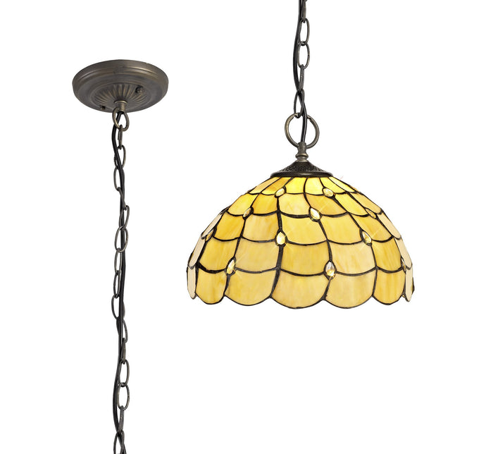 C-Lighting Brook 3 Light Downlighter Pendant E27 With 30cm Tiffany Shade, Beige/Clear Crystal/Aged Antique Brass - 29443