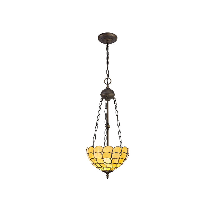 C-Lighting Brook 2 Light Uplighter Pendant E27 With 30cm Tiffany Shade, Beige/Clear Crystal/Aged Antique Brass - 29446