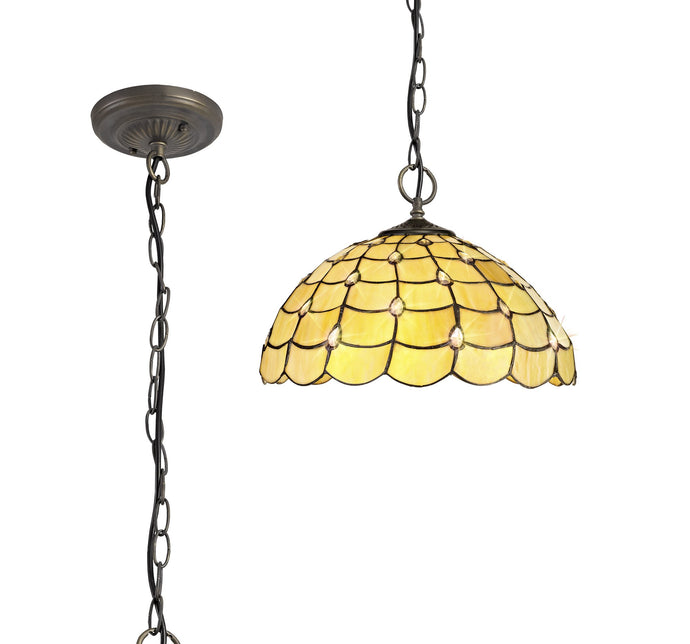 C-Lighting Brook 3 Light Downlighter Pendant E27 With 40cm Tiffany Shade, Beige/Clear Crystal/Aged Antique Brass - 29453