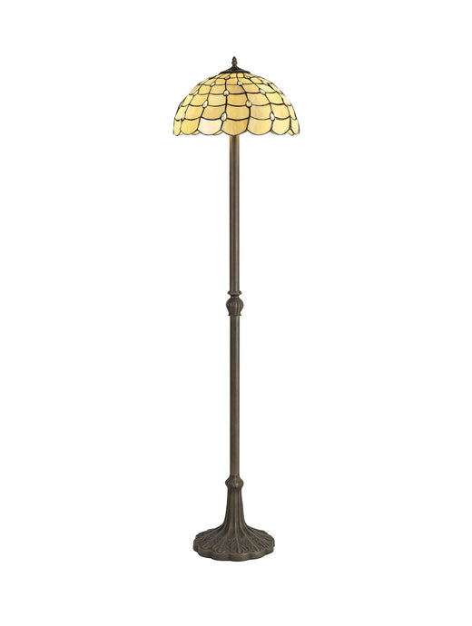 C-Lighting Brook 2 Light Leaf Design Floor Lamp E27 With 40cm Tiffany Shade, Beige/Clear Crystal/Aged Antique Brass - 29457