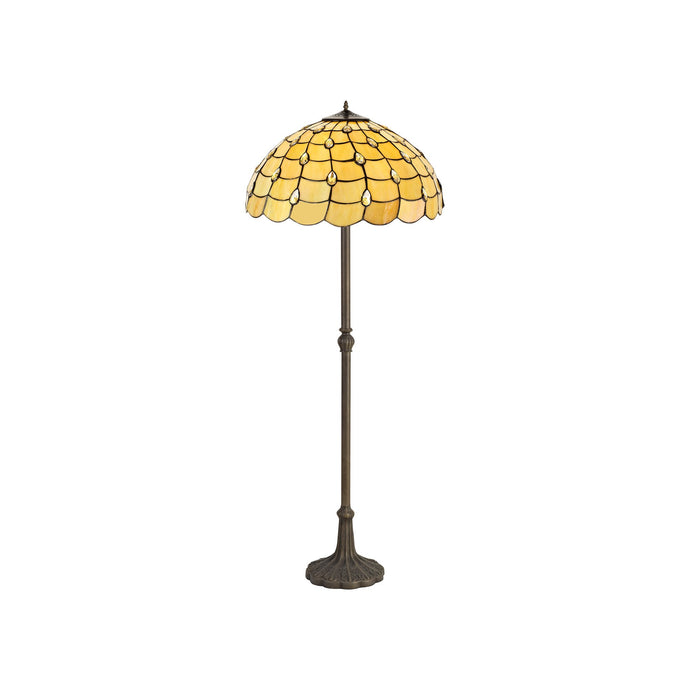 C-Lighting Brook 2 Light Leaf Design Floor Lamp E27 With 50cm Tiffany Shade, Beige/Clear Crystal/Aged Antique Brass - 29464