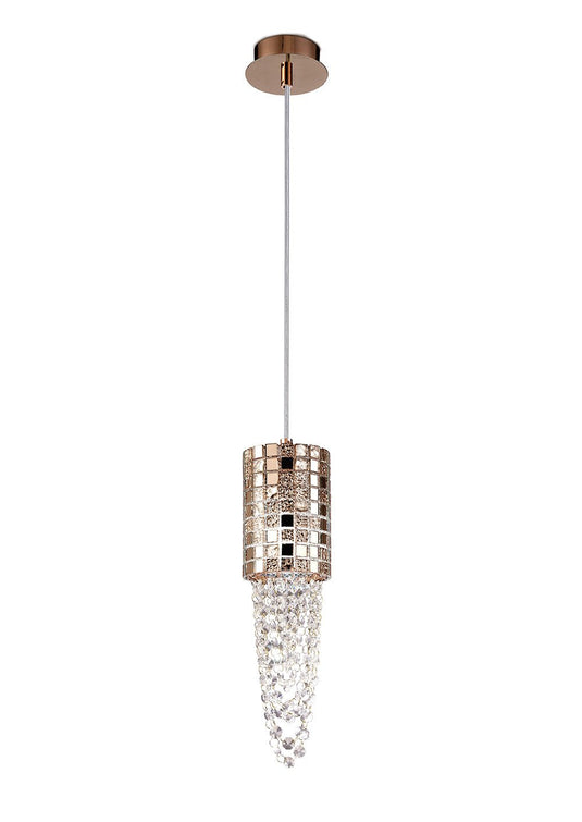 Diyas IL31623 Camden Single Pendant 1 Light G9 Rose Gold/Mosaic Glass/Crystal - 38434