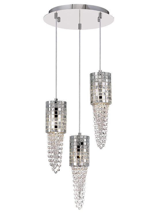 Diyas IL31624 Camden Pendant 3 Light G9 Round Polished Chrome/Mosaic Glass/Crystal - 38435