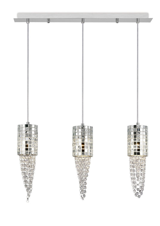 Diyas IL31625 Camden Linear Pendant 3 Light G9 Line Polished Chrome, Mosaic Glass, Crystal - 38436