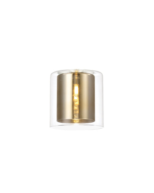 C-Lighting Capel 140x140mm Medium Cylinder Clear Outer And Gold Inner Glass Shade - 33296
