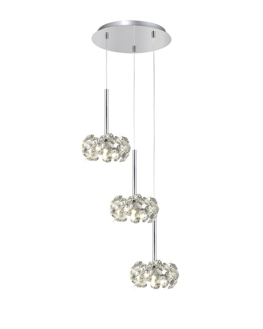 C-Lighting Capel/Orion 3 Light G9 2m Round Pendant With Polished Chrome And Crystal Shade - 33380