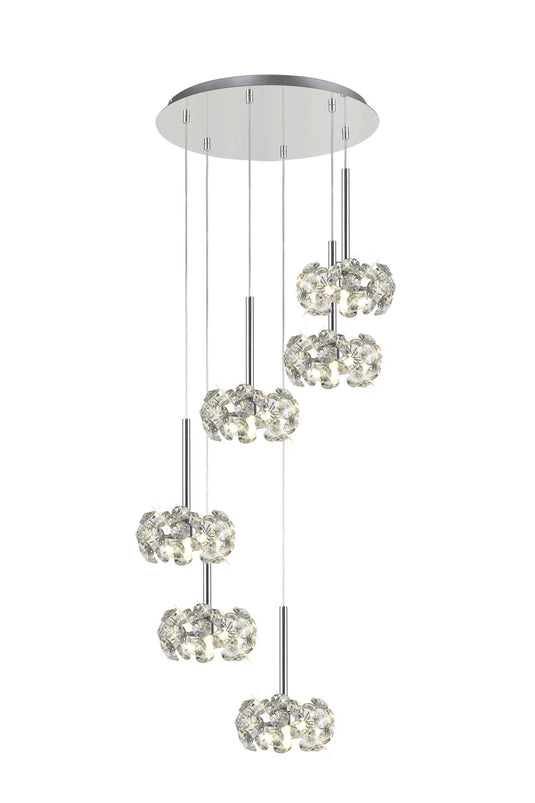 C-Lighting Capel/Orion 6 Light G9 2.5m Round Multiple Pendant With Polished Chrome And Crystal Shade - 33381