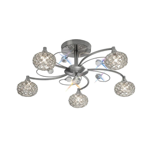 Diyas IL30935 Cara Semi Ceiling 5 Light Satin Nickel/Crystal - 38195