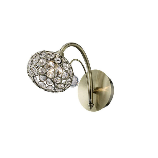 Diyas IL30941 Cara Wall Lamp Switched 1 Light Antique Brass/Crystal - 38198