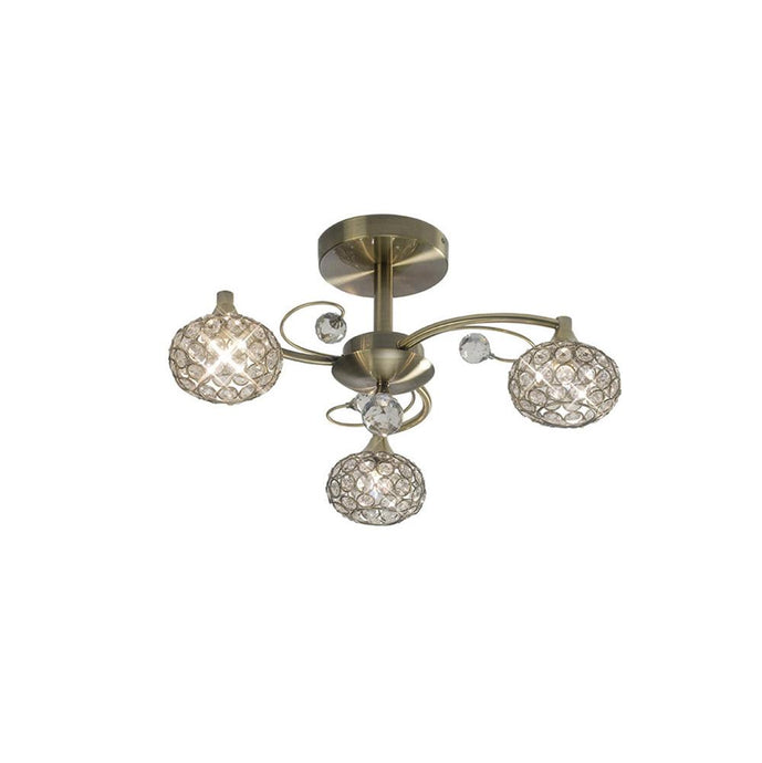 Diyas IL30943 Cara Semi Ceiling 3 Light Antique Brass/Crystal - 38199