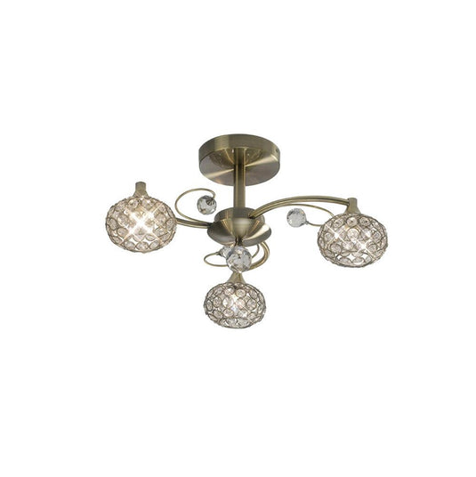 Diyas IL30943 Cara Semi Ceiling 3 Light Antique Brass/Crystal - 38199