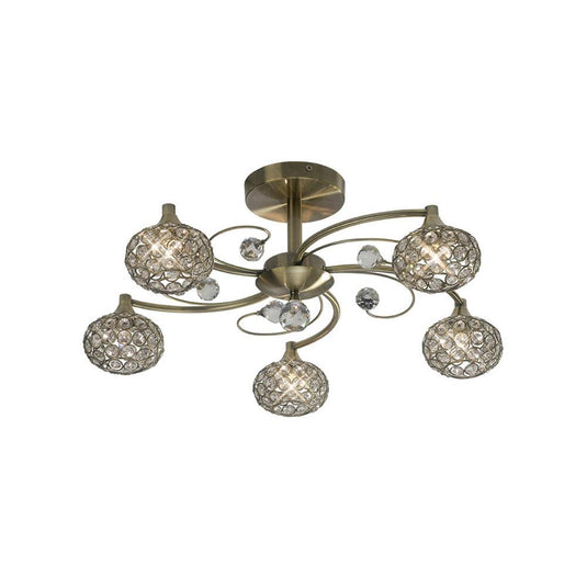 Diyas IL30945 Cara Semi Ceiling 5 Light Antique Brass/Crystal - 20610