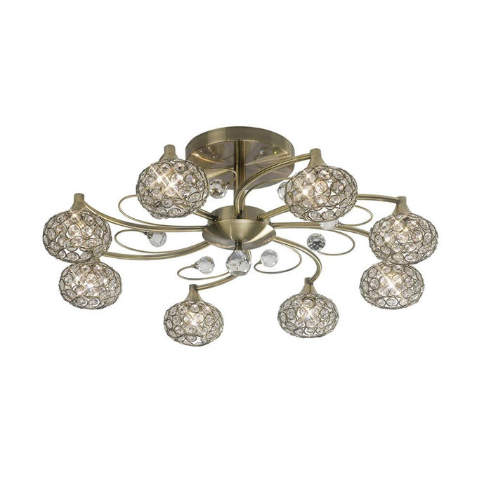Diyas IL30948 Cara Semi Ceiling 8 Light Antique Brass/Crystal - 38200