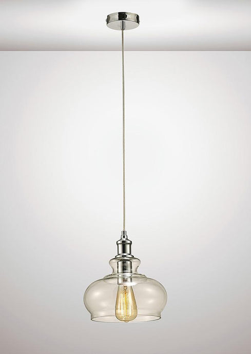 Deco D0116 Carla Single Pendant 1 Light E27 Polished Chrome/Clear Glass