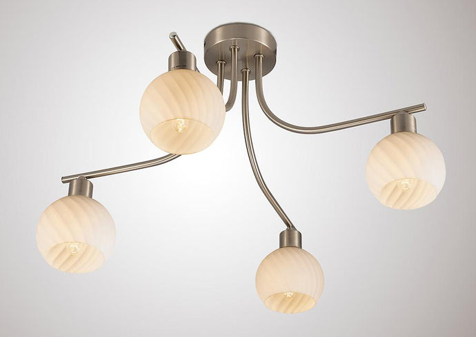 Deco D0067 Carmen Ceiling 4 Light E14 Satin Nickel/Round Swirl Pattern Fosted Glass