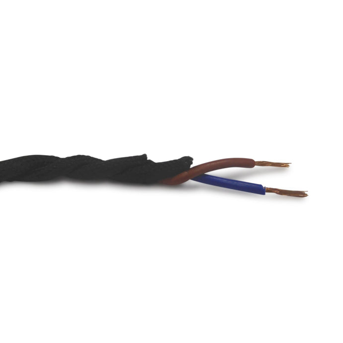 Deco D0241 Cavo 1m Black Braided Twisted 2 Core 0.75mm Cable VDE Approved