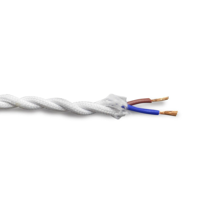 Deco D0242 Cavo 1m White Braided Twisted 2 Core 0.75mm Cable VDE Approved