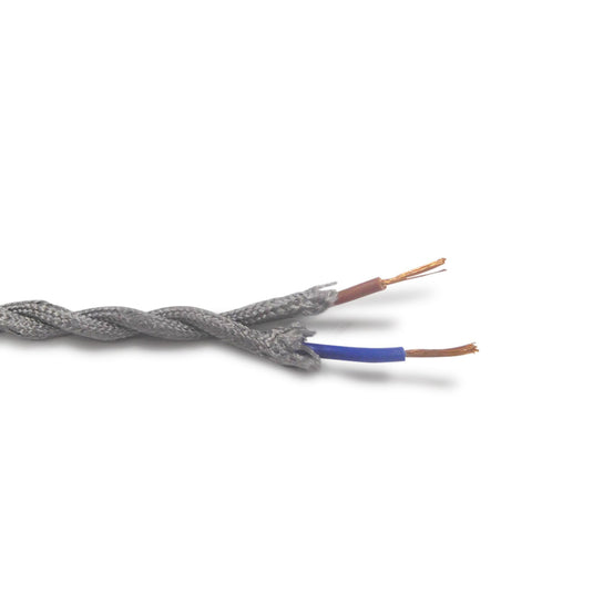 Deco D0246 Cavo 1m Silver Braided Twisted 2 Core 0.75mm Cable VDE Approved