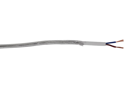 Deco D0520 Cavo 1m Silver Braided 2 Core 0.75mm Cable VDE Approved