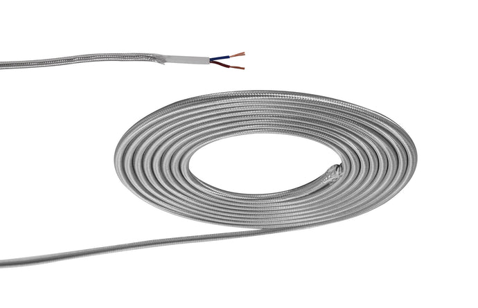 Deco D0520 Cavo 1m Silver Braided 2 Core 0.75mm Cable VDE Approved
