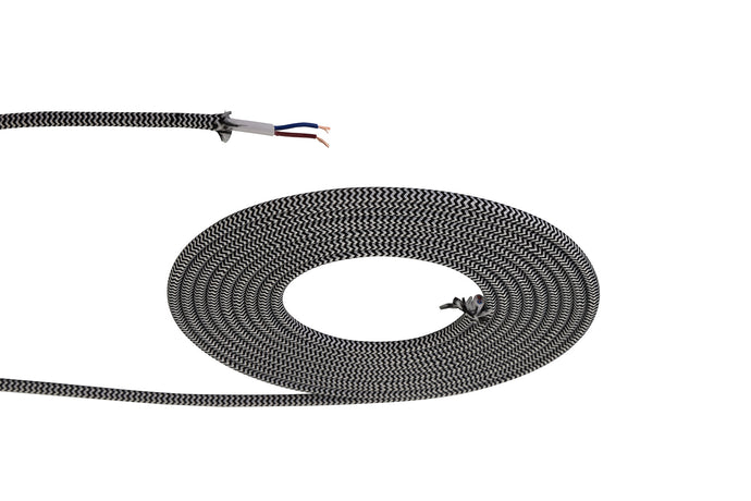 Deco D0530 Cavo 1m Black & White Wave Stripe Braided 2 Core 0.75mm Cable VDE Approved