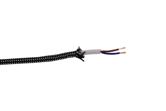 Deco D0531 Cavo 1m Black & White Spot Braided 2 Core 0.75mm Cable VDE Approved