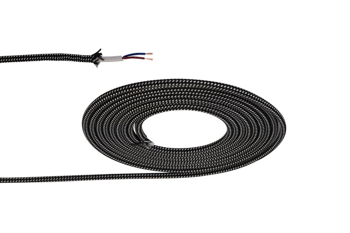 Deco D0531 Cavo 1m Black & White Spot Braided 2 Core 0.75mm Cable VDE Approved